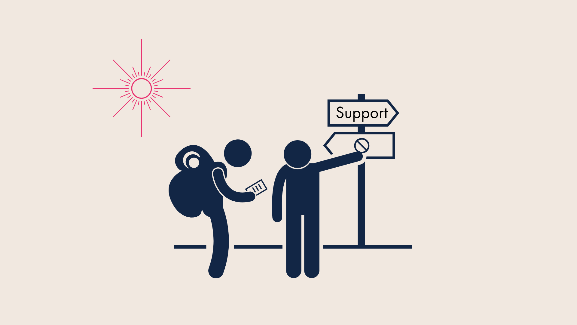 A figure pointing the way towards support for a fellow traveler